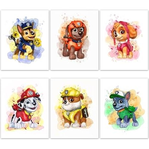 Gwency Design Paw Patrol Decorations Posters - Set of 6 (8inch x 10inch) - Paw Patrol Wall Art Decor - Nursery, Bathroom, Playroom Decor (UNFRAMED)