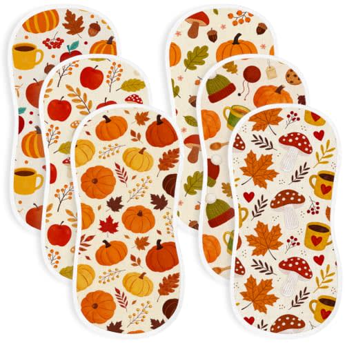 6pcs Fall Burp Cloths for Baby Boys Girls Parent with Autumn Maple Leaves Halloween Pumpkin Apple Mushroom 20×10in Absorbent Burp Rags for Newborn Spit Up,Gender Neutral Thanksgiving Baby Shower