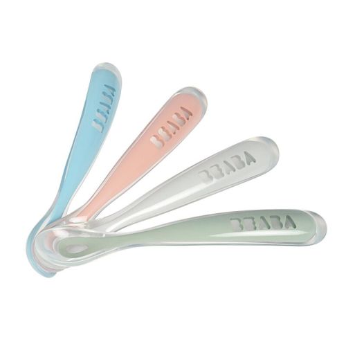 Set of 4 Easy-Grip 1st Stage Silicone Spoons eucaplyptus | BEABA | USA