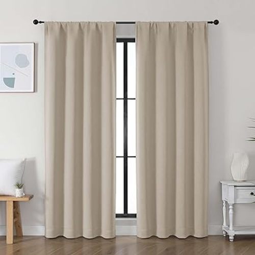 Simplebrand Ava Biscotti Beige Blackout Curtains for Bedroom 72 Inch Length 2 Panels Set, Privacy Thermal Insulated Rod Pocket Door Window Curtains for Patio French Front Door, W40 x L72 Inch