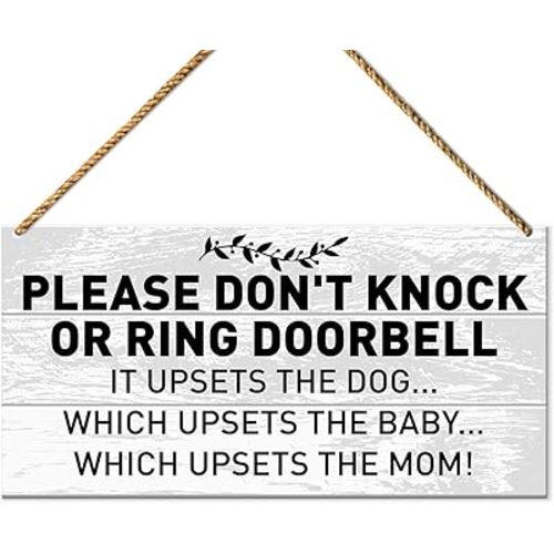 Baby Sleeping Sign for Front Door, It Upsets The Dog Baby Mom, Dog Warning No Soliciting Sign for Home Decor, Beware of Dog Sign for Gate Fence Yard Decoration, New Mom Parents Baby Shower Gifts