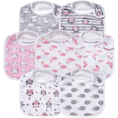 7 Pack Baby Cotton Absorbent Bibs for Drooling Teething