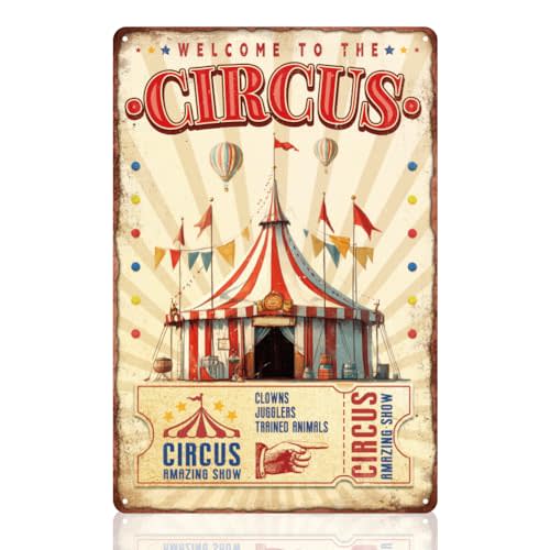 Circus Welcome Sign Circus Amazing Show Decorative Wall Art Decor Vintage Metal Tin Sign Poster for Wall Decoration Gift 8 x 12 Inch