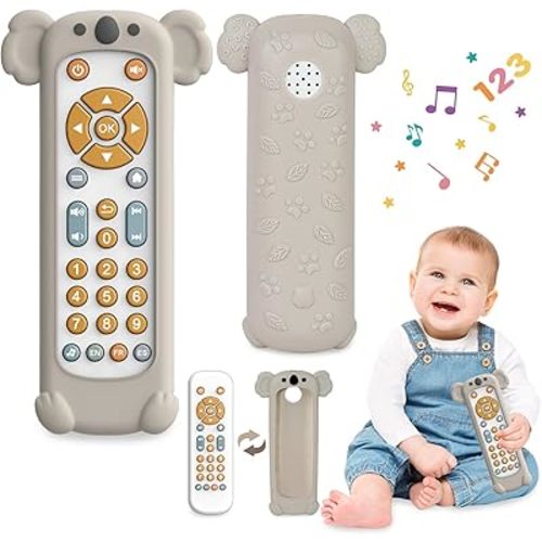 Baby Toys 6-12-18 Months with Light&Sound, Baby TV Remote Control Toys with Silicone Cover, Realistic Remote Play Learning Toy for Toddlers Infants Boy Girl 1 Year Old Birthday Gifts (Koala)