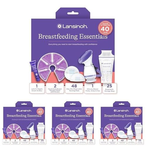 Lansinoh You’ve Got This Breastfeeding Essentials Kit for New Moms, 77-Piece Gift Set with Nursing Pads, Breastmilk Storage Bags, Nipple Cream, Hot & Cold Therapy Packs, and Silicone Breast Pump