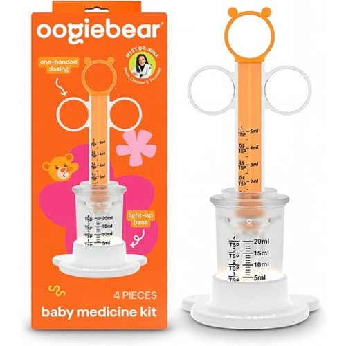 oogiebear Light-Up Baby Medicine Kit, Includes Syringe, Anti Spit-Up Feeder & Measuring Cup w/ Light-Up Base, Accurate Medication Dispenser for Day or Night, BPA Free