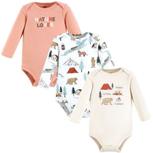 Hudson Baby Infant Baby Cotton Long-Sleeve Bodysuits 3-Pack, Nature Lover, 0-3 Months
