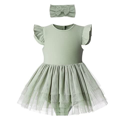 O2 BABY Organic Cotton Baby Girls Tutu Dress Baby's Tulle Dress with Headband Outfit Set 0-24Months