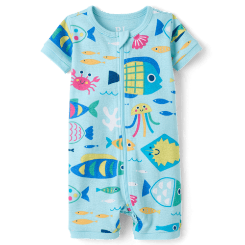 Baby And Toddler Breakfast Snug Fit Cotton Cropped One Piece Pajamas - Blue