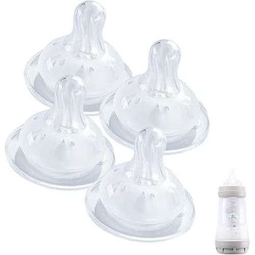 4 Pack Bottle Nipples Compatible with Mam Bottle, Soft Silicone Nipples for Bottle, Fit for MAM Bottles, Medium Flow, 3+ Months