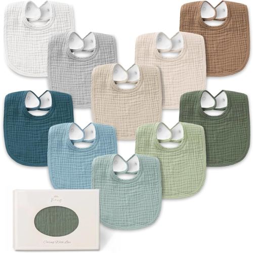 Konssy 10-Pack Muslin Baby Bibs, Soft Cotton Bandana Bibs for Drooling & Teething, Unisex Solid Colors for Boys & Girls, Newborn & Infant