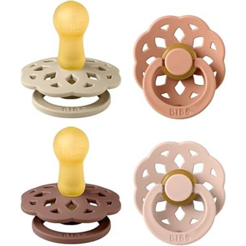 BIBS Boheme Soother 4-Pack | BPA Free Dummy Pacifier | Round Nipple | Natural Rubber Latex | Made in Denmark | Size 6-18 Months | Vanilla Mix