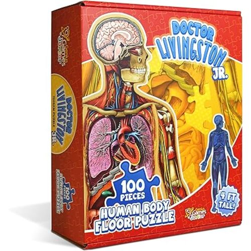 Human Anatomy Kids Floor Puzzle - Dr Livingston Jr's 100-Piece Full Body Jigsaw Puzzle - 4 FT Medically Accurate Floor Puzzles for Kids Ages 6-8, 4-8, 8-10 - Educational Toys for Children, Toddlers