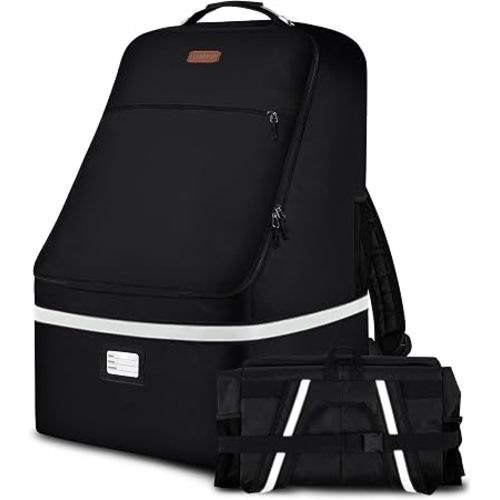 Car Seat Travel Bag,Padded Car Seats Backpack with Steel Cable Handle and Reflective Stripes, Large Durable Carseat Carrier Bag,Airport Gate Check Bag,Infant Seat Travel Bag with Shoulder Strap,Black