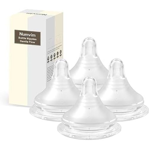 Silicone Bottle Nipple with Latch-On Point, Gentle Flow, Natural Feel (1m+, S, 4 Counts)
