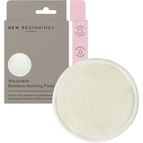 New Beginnings Washable Bamboo Nursing Breast Pads, Super-Soft & Leak-Proof, 8 Pack