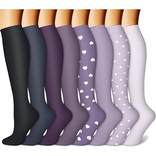 CHARMKING Compression Socks for Women & Men Circulation (8 Pairs) 15-20 mmHg is Best Support for Athletic Running,Cycling