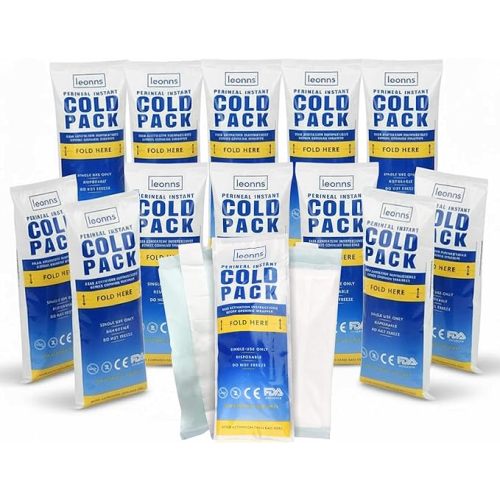 Leonns® Instant Perineal Ice Packs for Postpartum w/Adhesive Strip | Perineal Cold Pack - 2 in 1 Postpartum Ice Pack Pads for After Birth - Instant Ice Maxi Pads | Easy to Activate (12 Pack)
