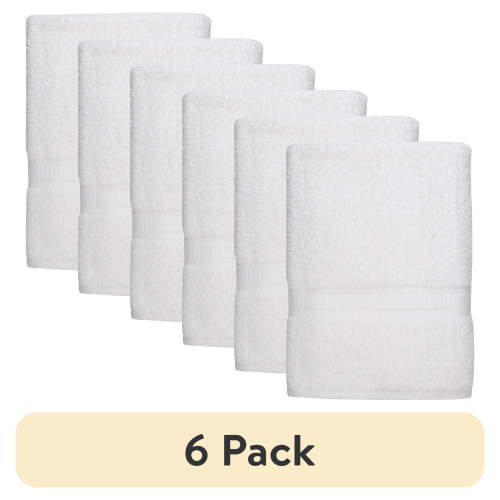 (6 pack) Mainstays Basic Bath Towel, Soft 100% Cotton and Highly Absorbent Bath Towel, White