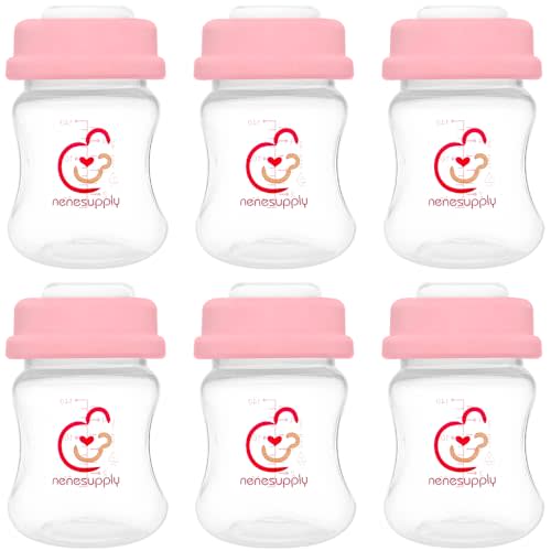 Nenesupply Storage Bottles Collection for Spectra S1 S2 Motif Luna Breast Pumps 6 pc 4.7oz 140ml with Collar and Sealing Disc. Breastmilk Storage Replace Spectra Bottles for Pumping Wide-Mouth