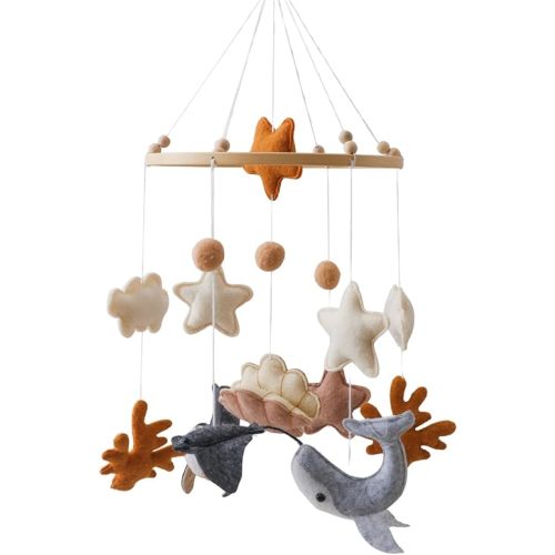 Lanttoe Ocean Baby Crib Mobile, Handmade Felt Whale, Coral and Stars