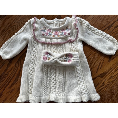 Cynthia Rowley Baby Girl  Sweater Dress 6-9 Months With Headband