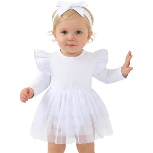 Baby Girl Clothes Infant Ruffle Sleeve Romper Dress Newborn Solid Tutu Skirt Sets Jumpsuit Headband Outfit