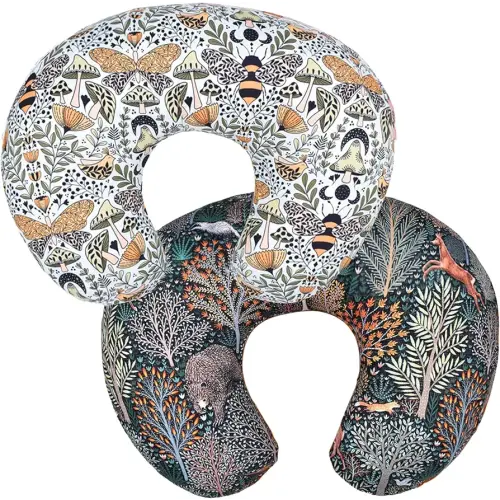 Winmany 2 Pack Baby Nursing Pillow Cover Newborn U-Shaped Breastfeeding Pillowcase Cushion Cover Stretchy Replaceable Forest&Floral Pillow Cover Slipcover 22.5x20