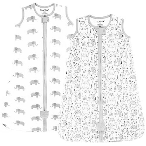 Mama Cheetah Baby Wearable Blanket, 0.5 TOG Organic Cotton Sleep Bag, Swaddle Transition Sleeping Sack with 2-Way Zipper, Medium (6-12 Month), Animals/Elephant - 2-pack Animal