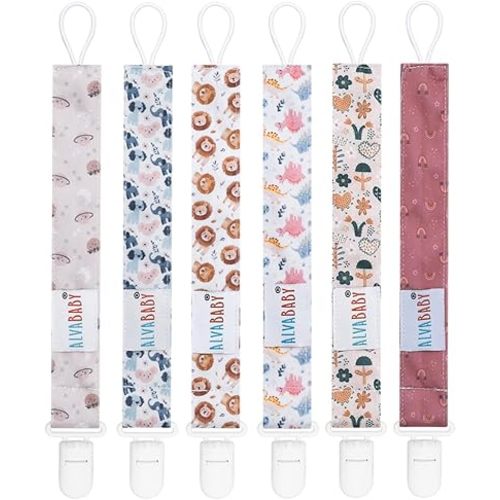 ALVABABY Baby Pacifier Clips Paci Universal Holder Leash Pacifier Clip Binky Holder for Teether Soothie 6 Pack 6DP01A