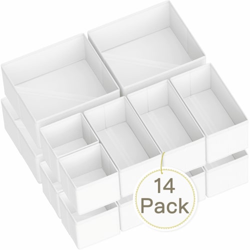 Criusia 14 Pack Drawer Organizer Clothes, Foldable Closet Organization and Storage Dividers Bins for Bedroom, White