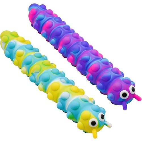 MEIEST 2PCS Pop Bubble Ball Sensory Fidget Toys, 3D Fidget Slug Toy with Light-Up, Silicone Stress Relief Sucker Hand Toys, Office Desk Anti-Anxiety Stretchy Toy for Adults & Kids