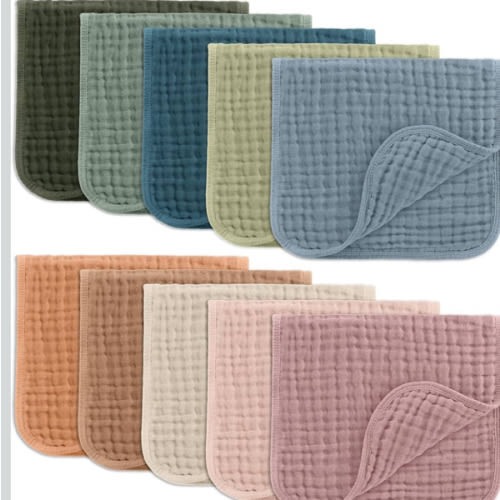Comfy Cubs Muslin Burp Cloths 20" x 10", Pack of 10 - Large, 6-Layer, Ultra Absorbent 100% Cotton for Baby Drool and Messes - Soft, Safe & Gentle Baby Burp Cloths for Boys & Girls - Multi