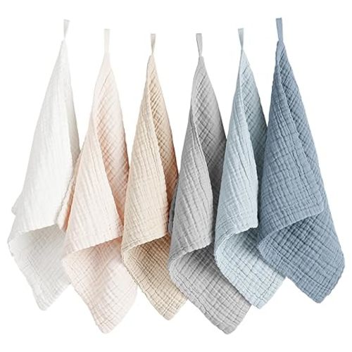 Konssy 6 Pack Face Cloths, Soft Wash Cloth for Washing Face, Cotton Face Towels for Sensitive Skin Women Facial Makeup Remover Reusable Absorbent Washcloths （11 x 11 Inch）