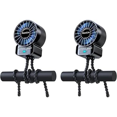 2 Pack Multifunctional Portable Stroller Fan 4 Speed 6600rpm High Speed Usb Rechargeable Personal Mini Handheld Fan Extended Tripod For Desktop Winding Kids Bed Treadmill Bike Golf Cart Outdoor Travel