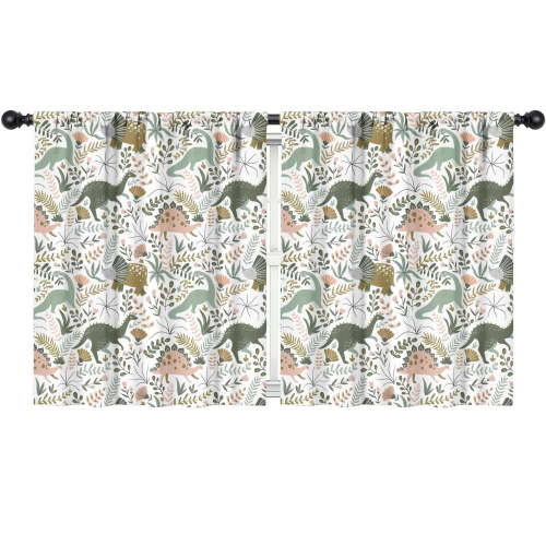 Blackout Kids Curtains,Colorful Dinosaurs Floral Pattern Childrens Insulated Curtains Set Of 2,Bedroom Essentials,Toddler Room Decor 52"x63"