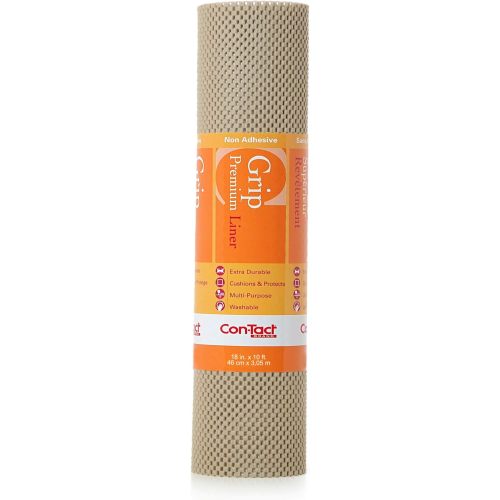 Con-Tact Brand Grip Premium Shelf Liner, Thick and Non-Adhesive Drawer Liner, Multi-Purpose and Easy to Use, 18" x 10', Stone, Pack of 1