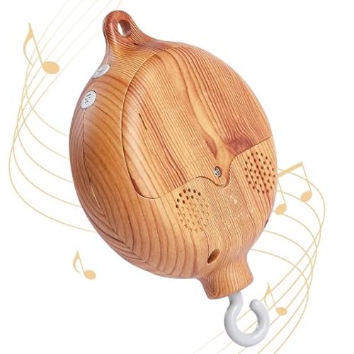 Baby Crib Mobile Musical Box - Mobile Rotary Music Box Imitation Wood - Music Box with Rotating Hook -Crib Mobile Motor Battery Operated Plays 12 Tunes Crib Toys Attachments (Without Arm)