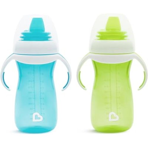 Munchkin Gentle Transition Baby Sippy Cup, Baby's First Sippy - Helps Babies & Toddlers Transitioning from Bottles to Cups, Spill Proof, 9 Months & Up, 10 Ounce, 2 Pack, Blue/Green