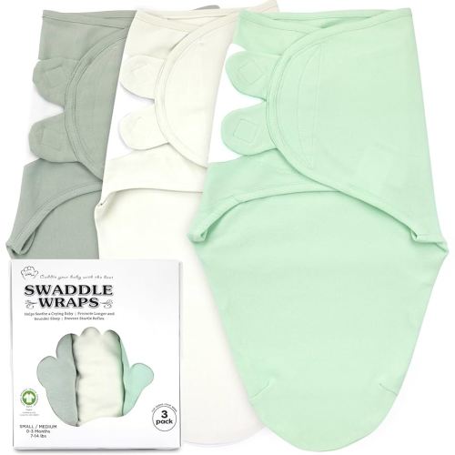 Bublo Baby Swaddles for Newborns – 3-Pack Infant Swaddles 0-3 Months – Adjustable Swaddle Sleep Sack – Soft Organic Cotton Baby Wrap for Safe & Cozy Sleep (Olive-Pastel Green)