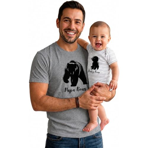Tstars Papa Bear Dad and Baby Matching Shirt and Bodysuit Set - Funny Daddy and Me Father's Day Outfit Set for New Dads