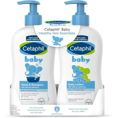 Cetaphil Baby Wash & Shampoo Plus Body Lotion, Healthy Skin Essentials, Head to Toe Hydration for up to 24 Hours, for Delicate, Sensitive Skin, 2-Pack,White