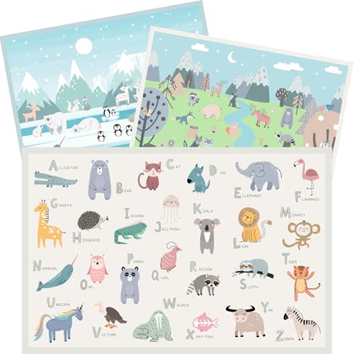 Hippypotamus Disposable Placemats Baby - Pack of 45 BPA Free Table Toppers for Kids and Toddlers - Extra Sticky Travel Mat for Restaurant (Nordic Animals)