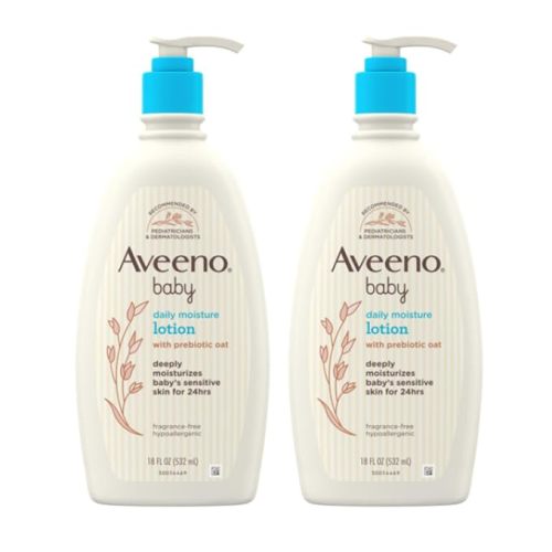 Aveeno Baby Daily Moisture Body Lotion, Fragrance-Free, 18 fl oz, 2 Pack