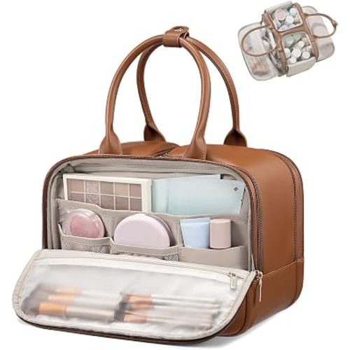 LOVEVOOK Large Makeup Bag for women, Leather Travel Toiletry Bag