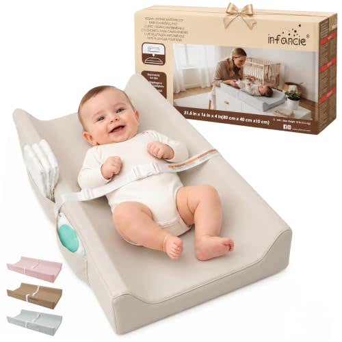 Baby Changing Pad Waterproof Vegan Leather & Nonslip Bottom 31.5x16in | Waterproof & Non-Slip, Changing Pad, Portable Diaper Changing Pad, Changing Pad Travel, Light Beige, Unisex Design