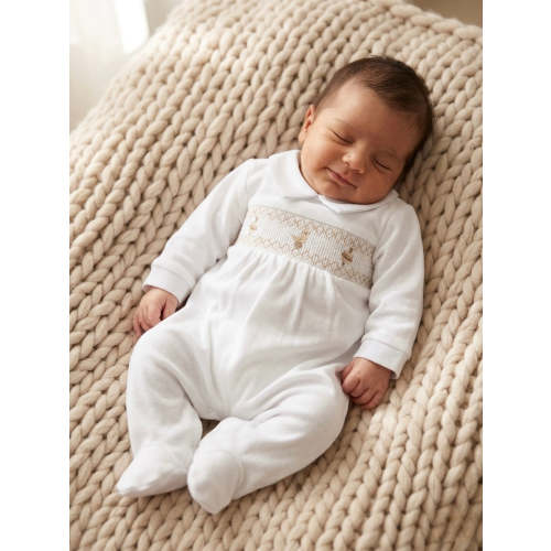 Smocked Classic Toys Sleepsuit - White – Ella Marina Baby
