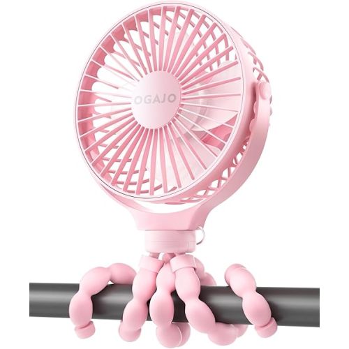 Portable Stroller Fan Personal rechargeable USB Fans With 5200mAh 3 Speeds Battery Small Baby Car Seat Mini Handheld Clip On Fan for Pram Crib Bike Treadmill Outdoor Camping Travel and Student Desk