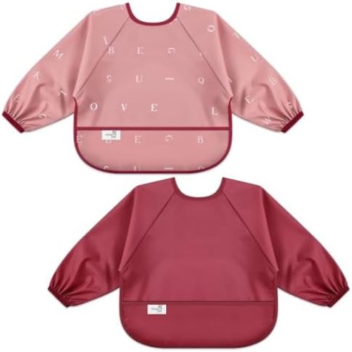 Long Sleeve Baby Bib, Waterproof Fabric, Catch-All Pocket, Baby Smock Bib, Adjustable Sleeves