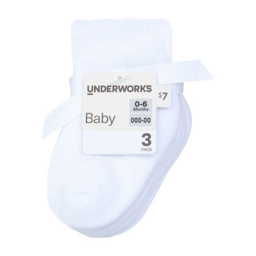 White Baby Cushioned 3 Packs Crew Socks- Underworks | Best&Less™ Online